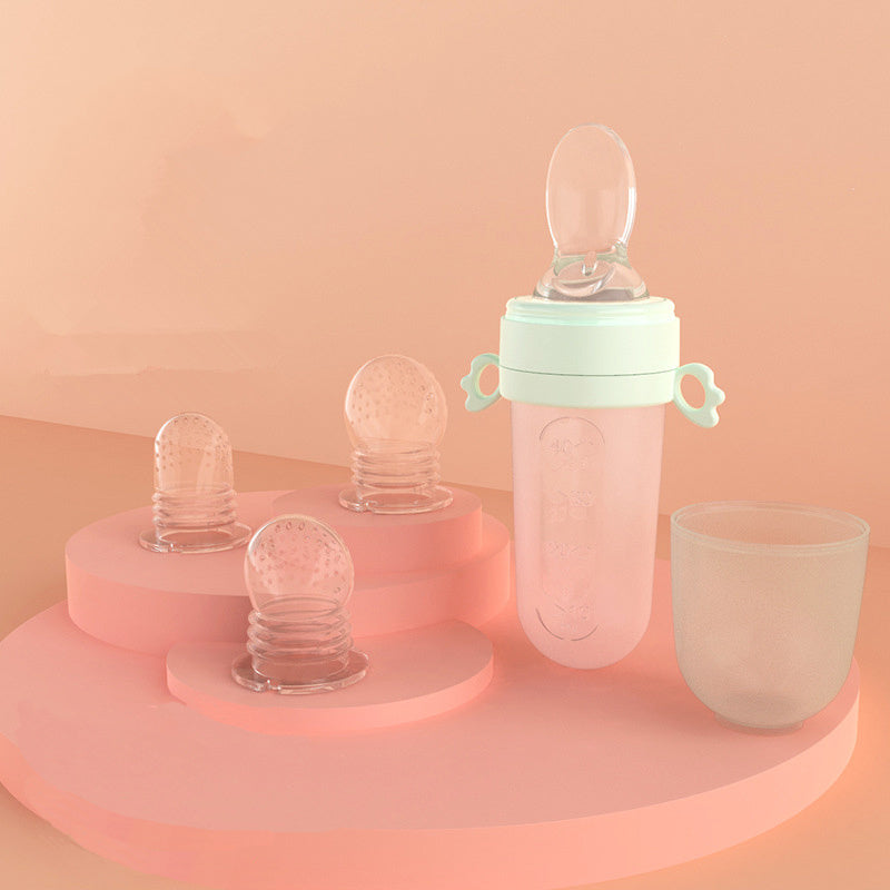 Baby Feeding Spoon with Silicone Bottle – Fruit & Rice Cereal Squeezer