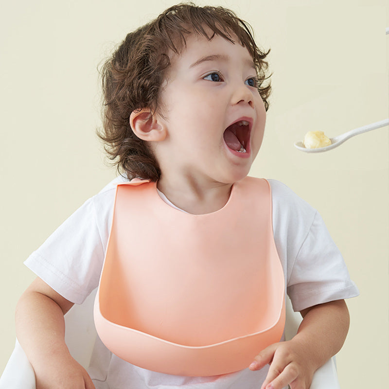Soft Waterproof Silicone Baby Bib with Food Catcher – Adjustable Baby Feeding Bib