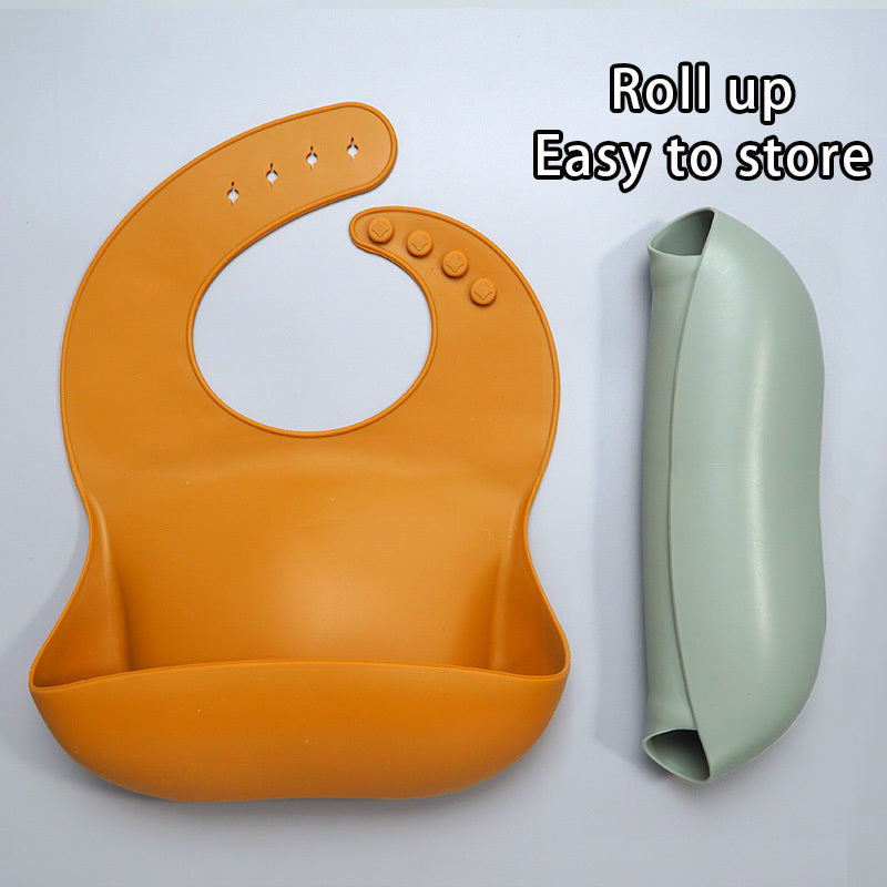 Soft Waterproof Silicone Baby Bib with Food Catcher – Adjustable Baby Feeding Bib
