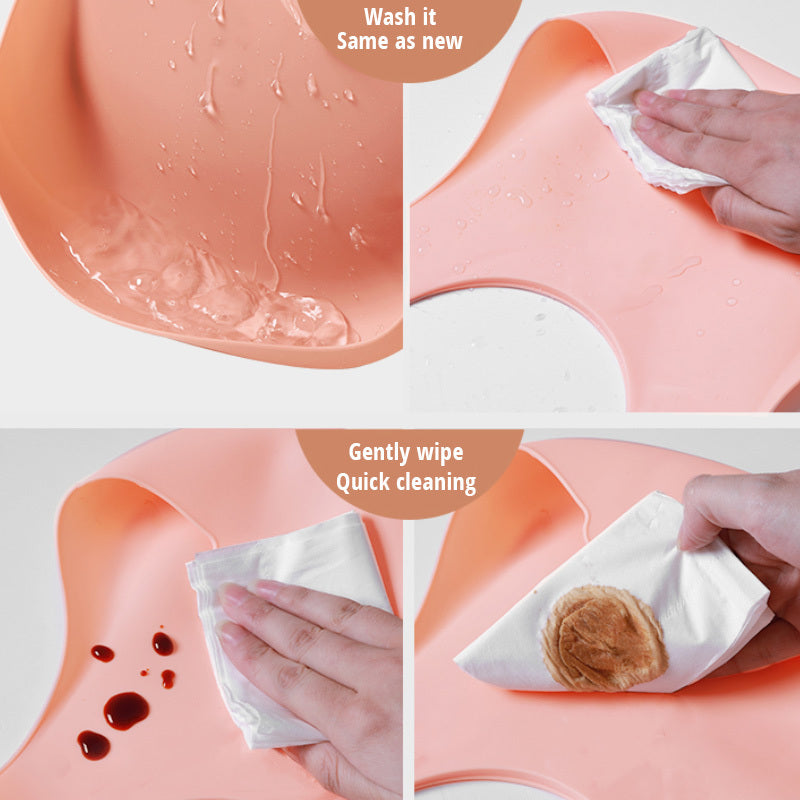 Soft Waterproof Silicone Baby Bib with Food Catcher – Adjustable Baby Feeding Bib