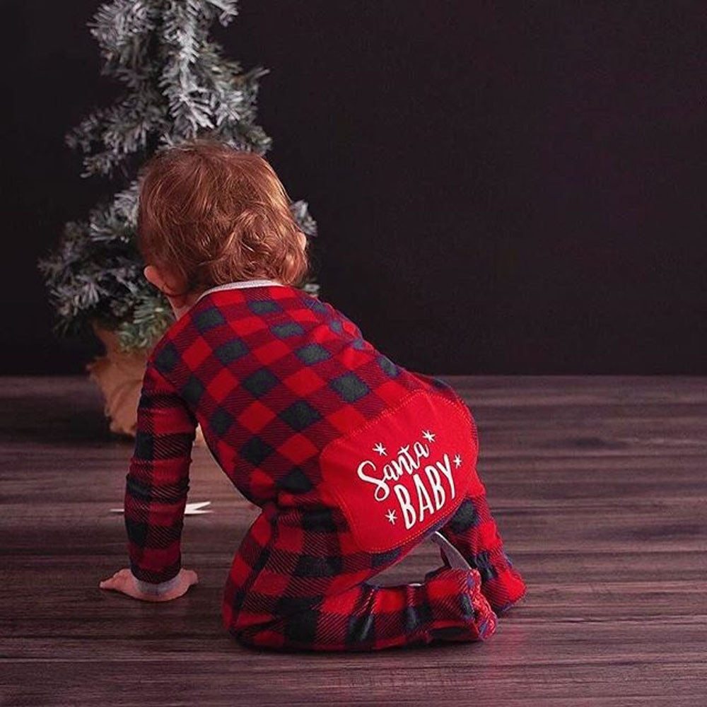 "Baby Christmas Plaid Romper – Santa Winter Outfit"
