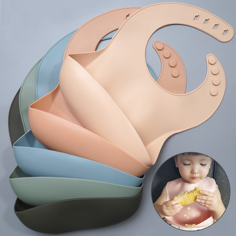 Soft Waterproof Silicone Baby Bib with Food Catcher – Adjustable Baby Feeding Bib