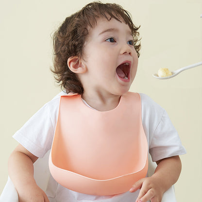 Soft Waterproof Silicone Baby Bib with Food Catcher – Adjustable Baby Feeding Bib