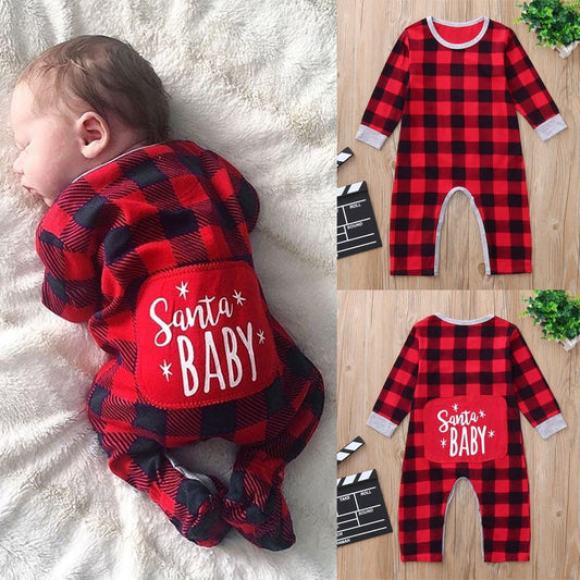 "Baby Christmas Plaid Romper – Santa Winter Outfit"