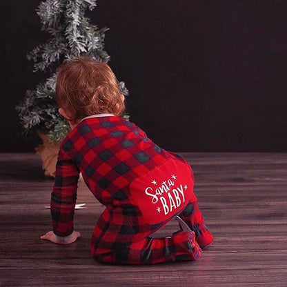 "Baby Christmas Plaid Romper – Santa Winter Outfit"